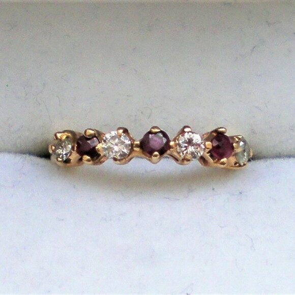 Vintage Solid 14K Yellow Gold Genuine 0.36CT Ruby Diamond Cluster BAND RING P - Picture 4 of 6